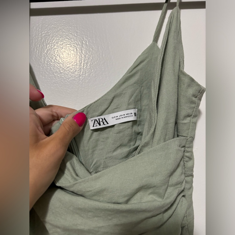 Zara draped linen midi dress seafoam green - Size M - Picture 2 of 3